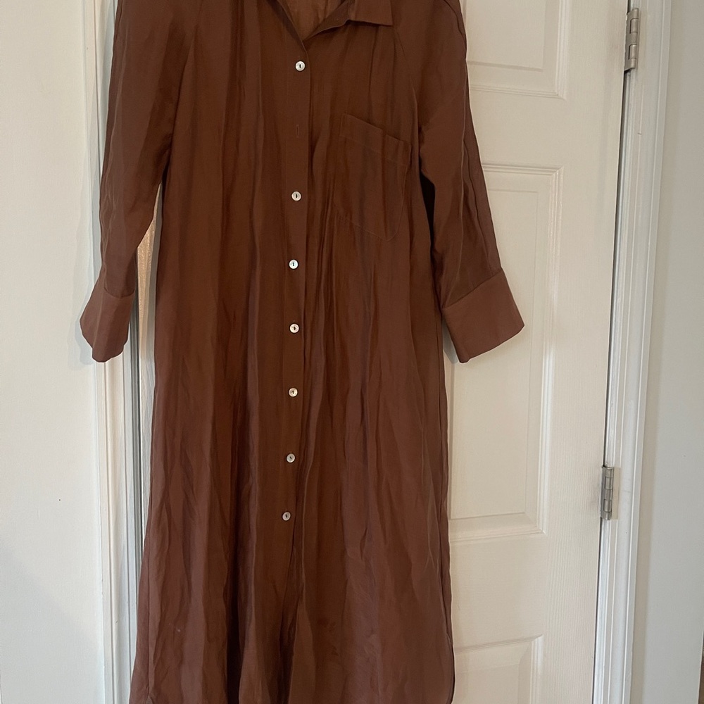 Zara Brown Long Sleeve Buttoned Shirt Dress